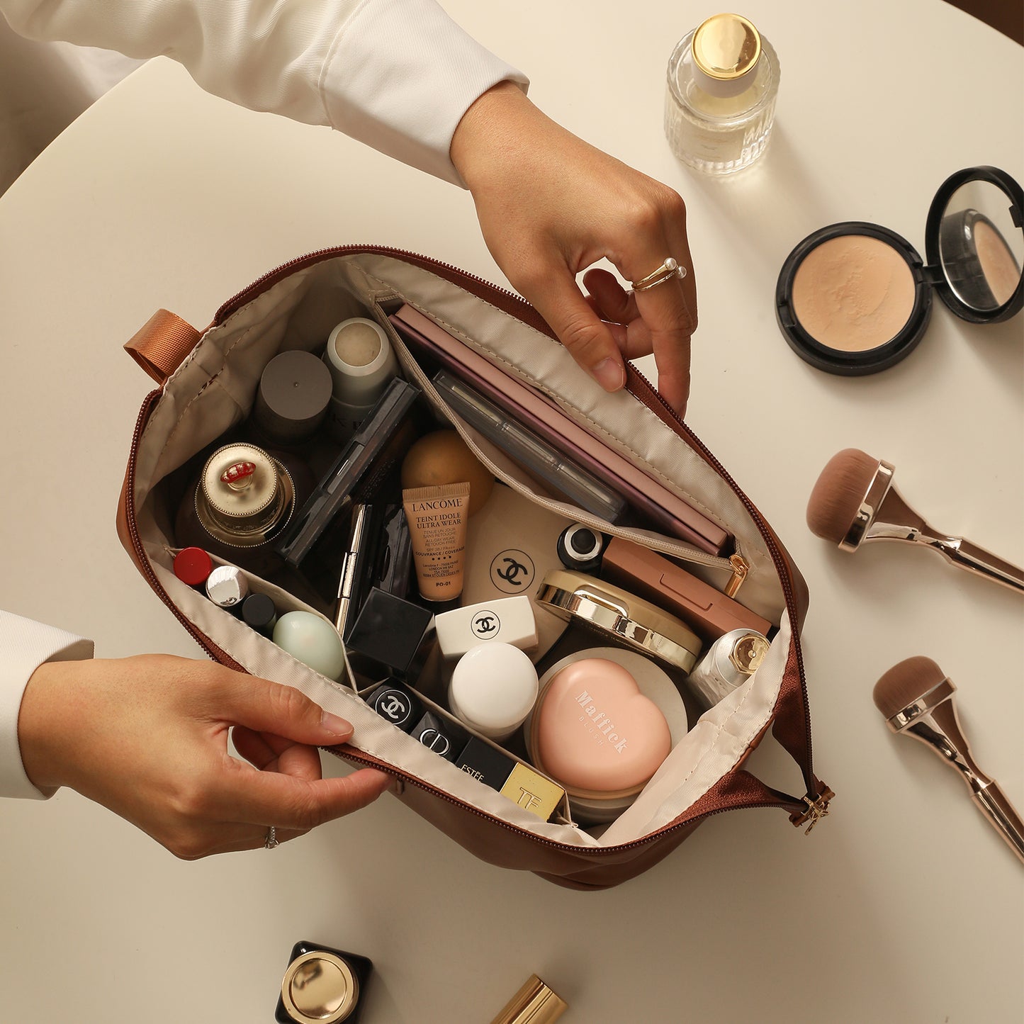 Double Layer Cosmetic Bag, Cloud-Soft Makeup Organizer